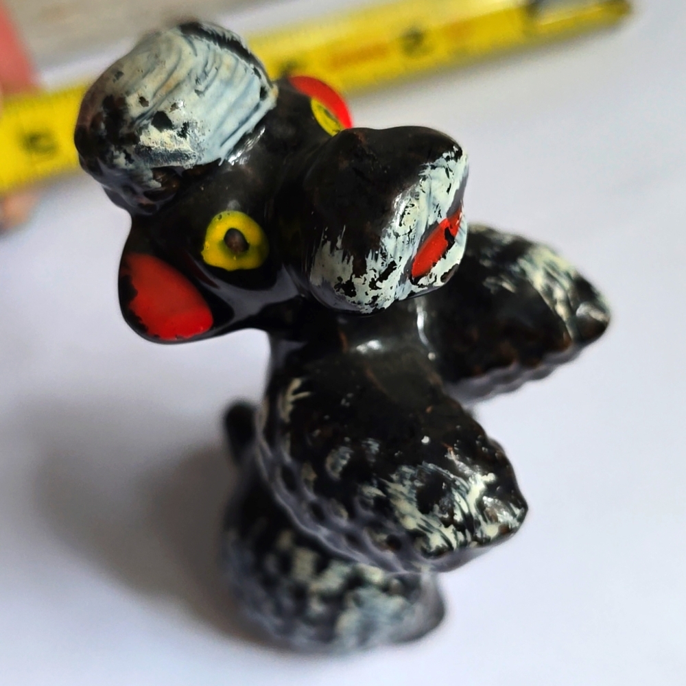 Vintage Mid Century 60s Redware Ceramic Dog 50s Black Poodle Standing Up  Japan